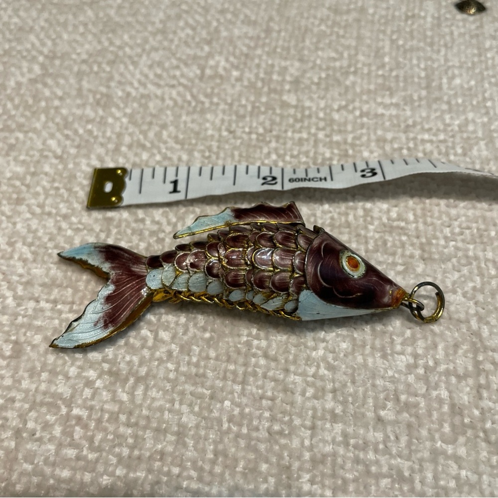 Vintage Enamel Fish Charm Keychain